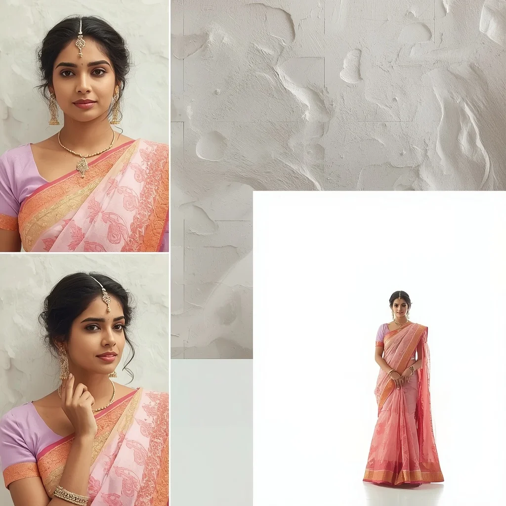 Pastel Saree Minimalist Gypsum Relief Wall Lite Background Premium Prompt | Desi Girl Ai Prompt