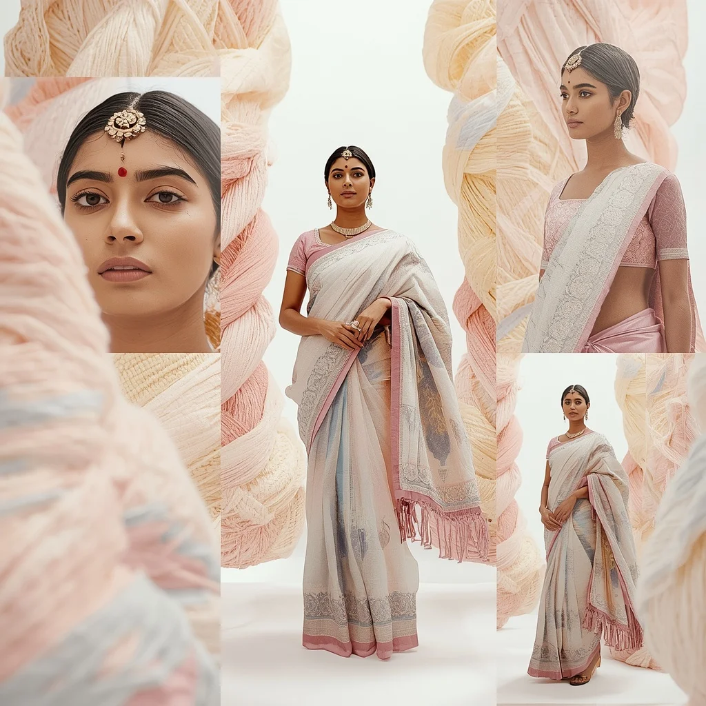 Pastel Saree Pastel Textile Sculptures Lite Background Premium Prompt | Profile Picture Ai Prompt