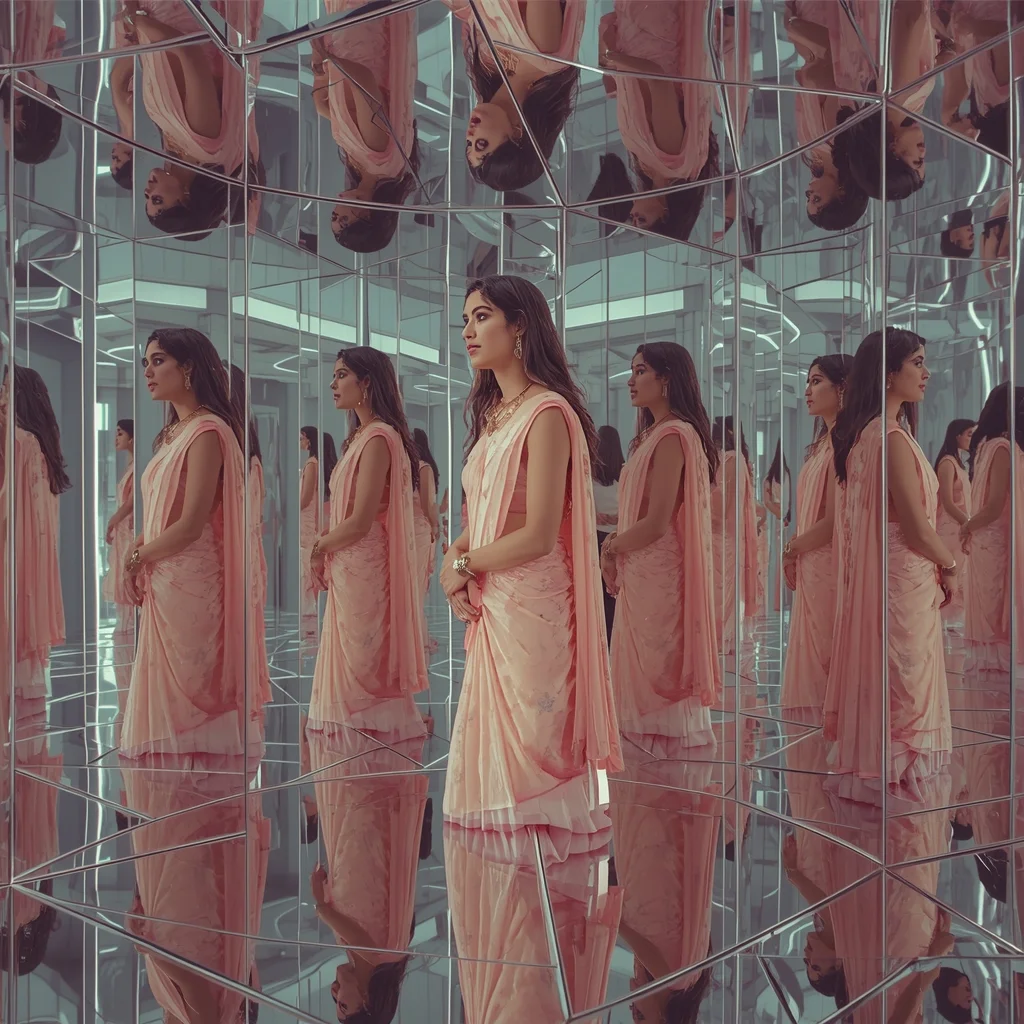 Pastel Saree Reality Mirror Fold Infinite Self Reflection Cinematic Prompt | Saree Look Ai Prompt Modern Style