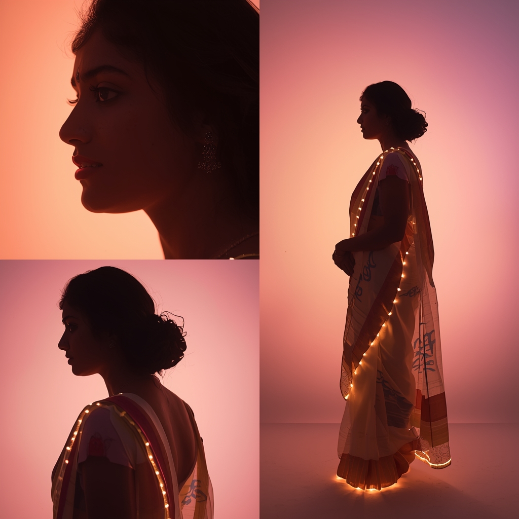 Pastel Saree Soft Glow Backlight Silhouette Cinematic Prompt | Saree Instagram Ai Prompt