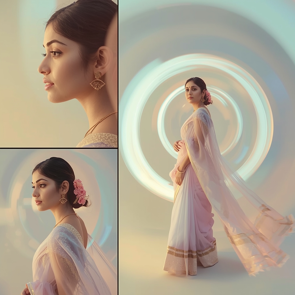 Pastel Saree Soft Light Spiral Background Motion Cinematic Prompt | Saree Prompt For Gemini