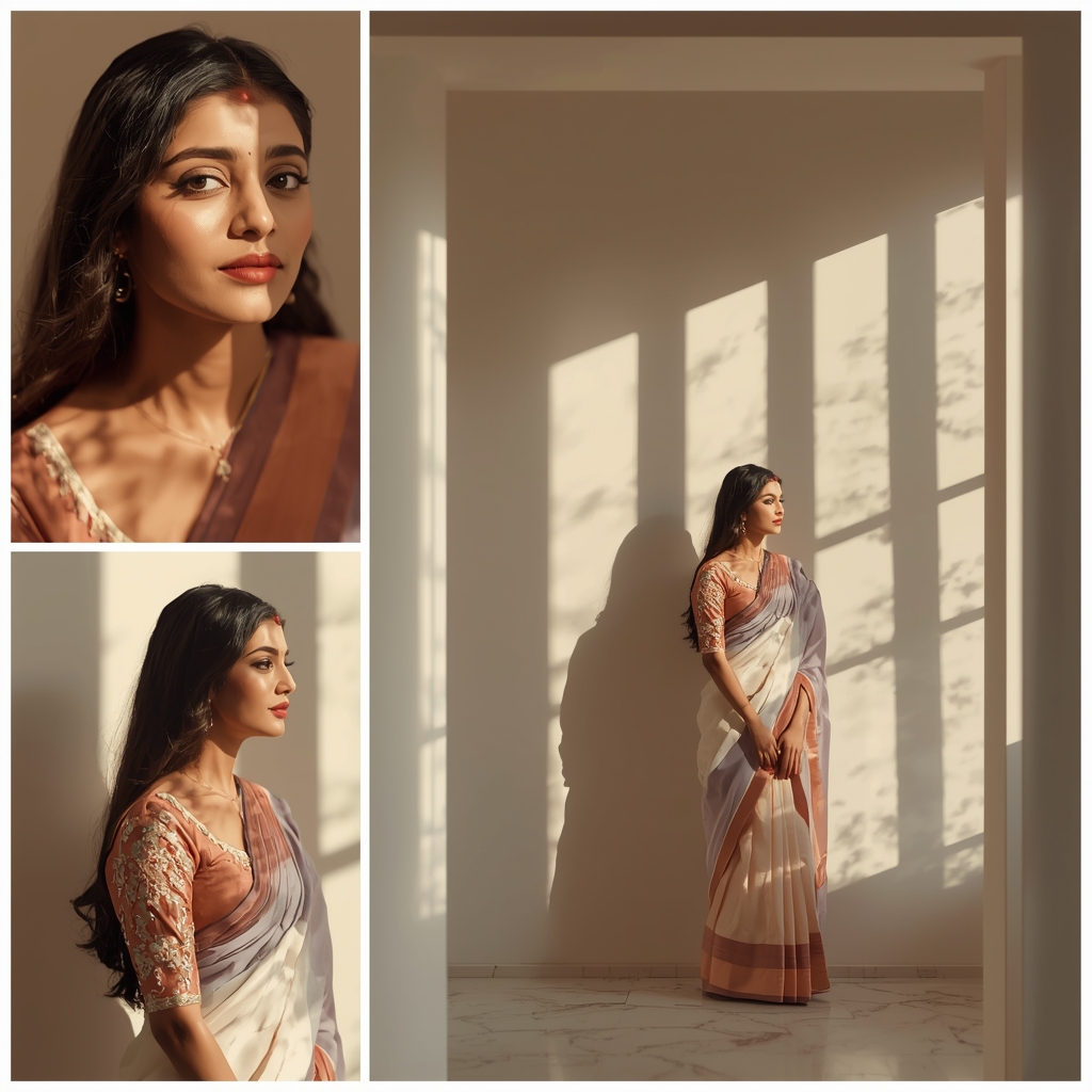 Pastel Saree Soft Light Window Frame Mood Cinematic Prompt | Saree Look Ai Prompt Modern Style