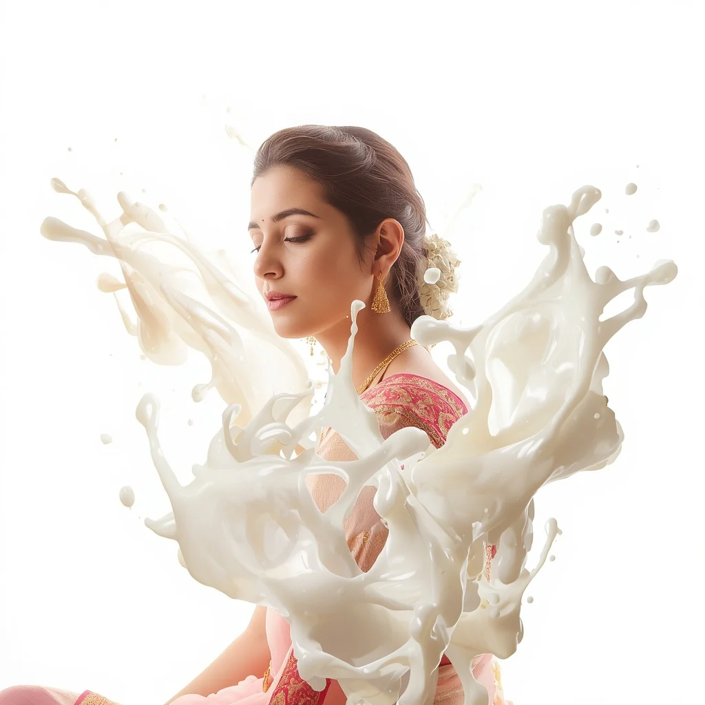 Pastel Saree White Ink Splashes Lite Background Premium Prompt | Prompt Image