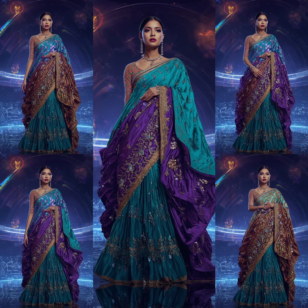 Peacock Crystal Flame Saree with Floating Prism Orbit Citadel | Prompt For Gemini AI Girl Style Trending Instagram