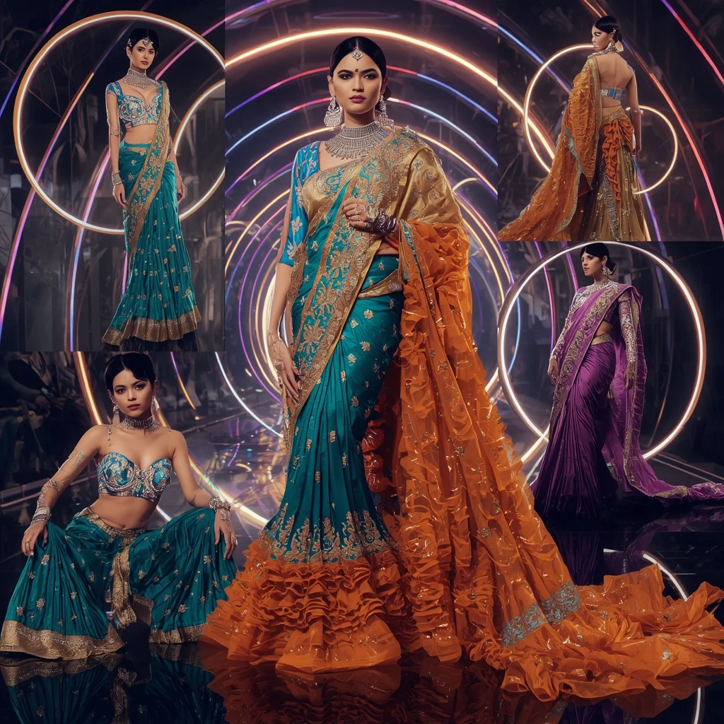 Peacock Crystal Flame Saree with Floating Prism Rings | Instagram Girl Gemini Prompt