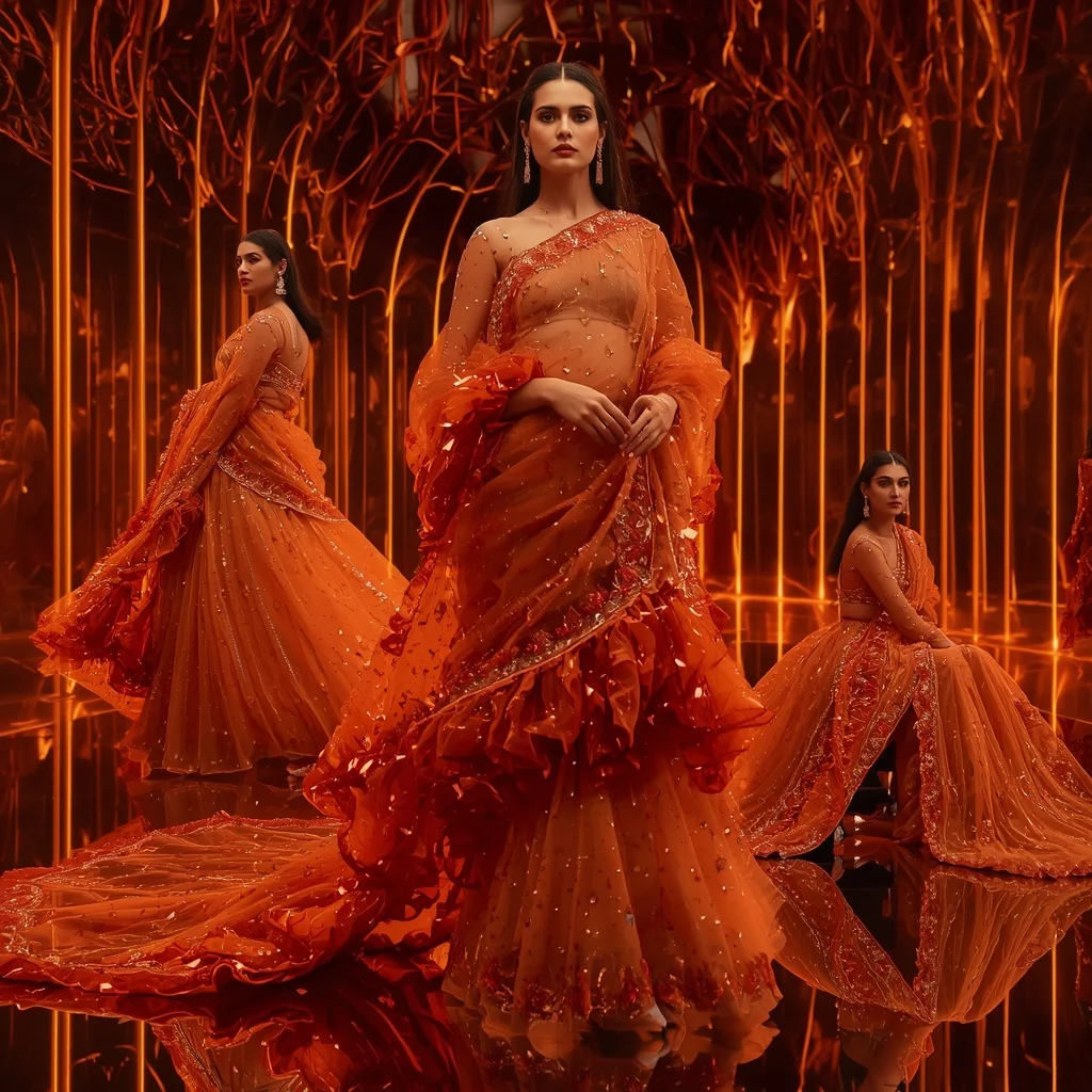Phoenix Opal Queen Saree with Curved Flame Atrium | Prompt Generator