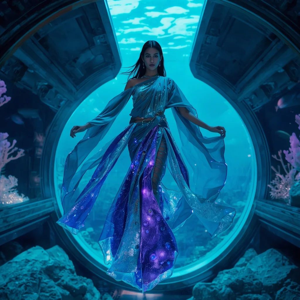Plasma Coral Energy Saree with Deep Sea Reactor Dome | Free Ai Prompt
