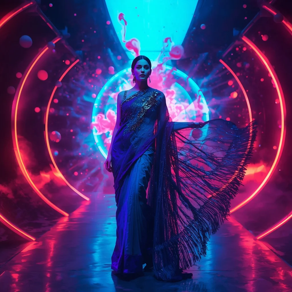 Plasma Ink Rift Saree with Energy Paint Vortex Chamber | Sora Ai Prompt