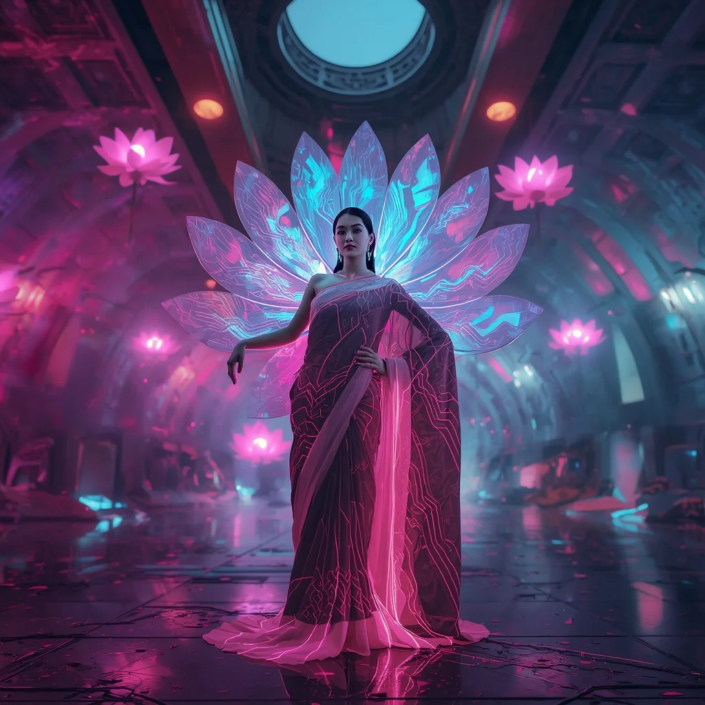 Plasma Lotus Silk Engine Saree with Energy Bloom Reactor | Prompt Seen Girl Photo Editing Chatgpt Aesthetic