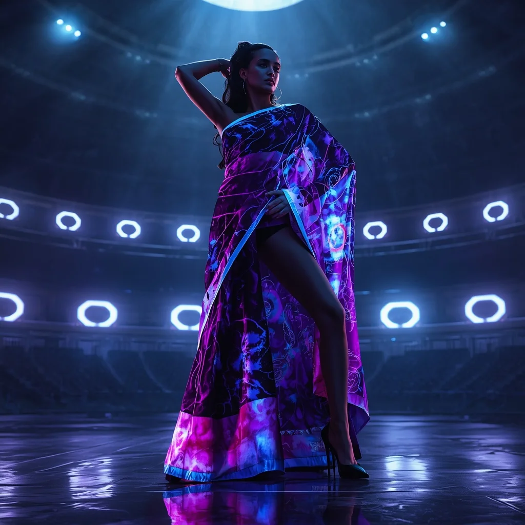 Plasma Shadow Silk Fusion Saree with Dark Energy Pulse Arena | Prompt For Traditional Look For Girl