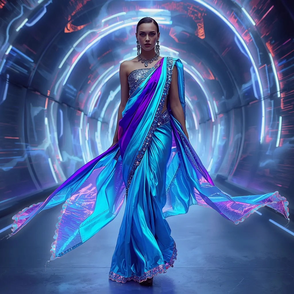 Plasma Silk Wave Saree with Energy Vortex Tunnel | New Instagram Trend Prompt For Girl