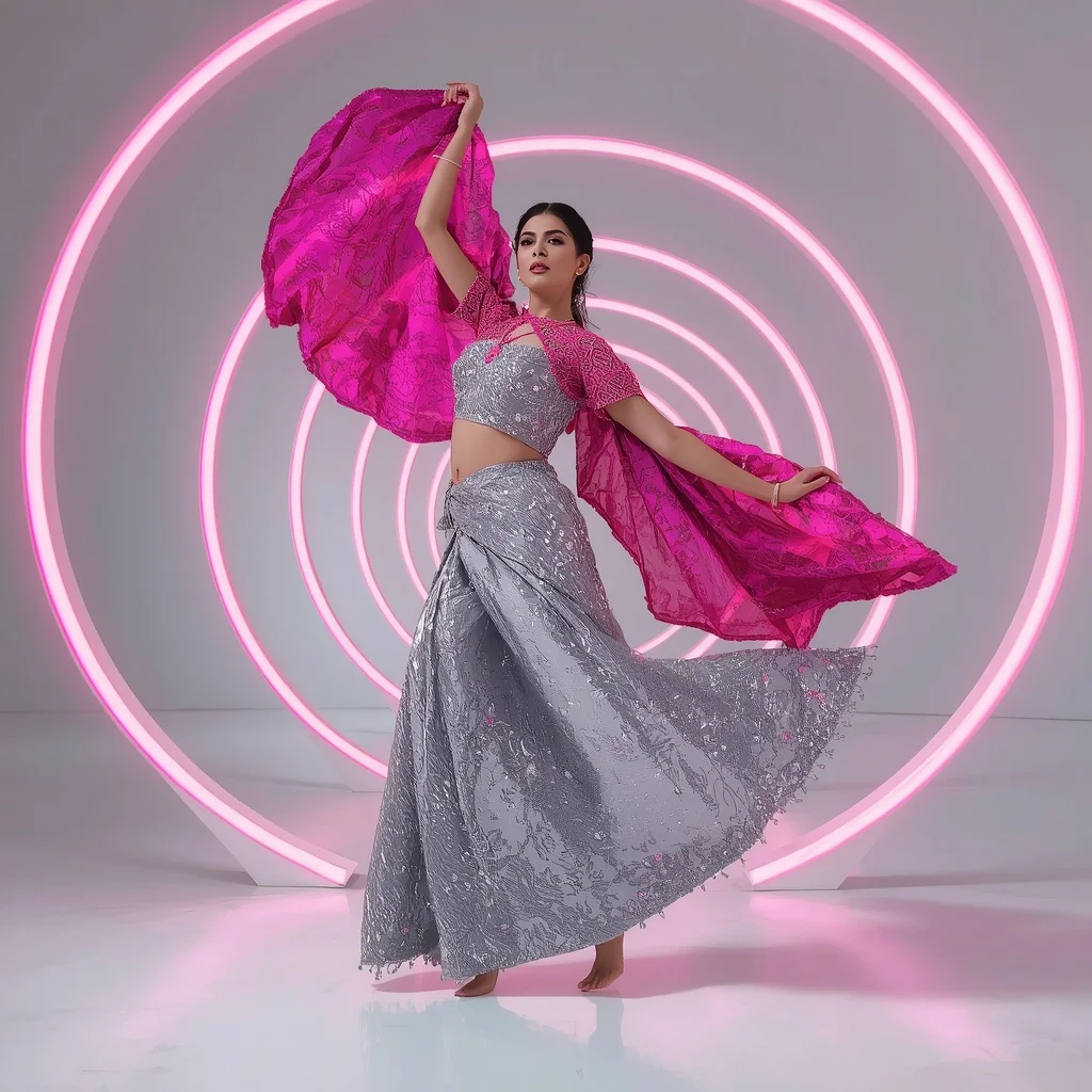 Platinum Lava and Neon Magenta Saree in Ring Gallery | Prompt For Traditional Look For Girl Copy Paste