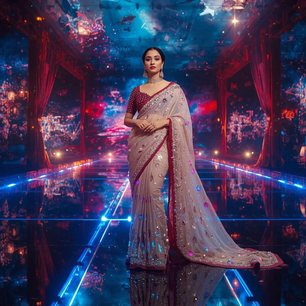 Prism Crystal Theater Saree with Floating Performance Galaxy | Instagram Prompt For Traditional Look For Girl