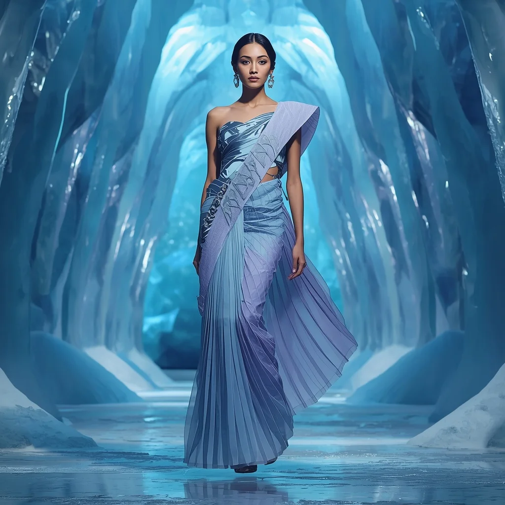 Prism Ice Structure Saree with Frozen Light Cathedral | Instagram Viral Photo Ai Prompt