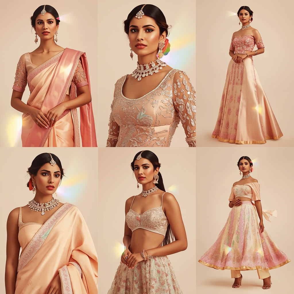 Prism Light Indian Dress Collage Image Prompt Festive Fashion | Saree Prompt For Gemini Ai