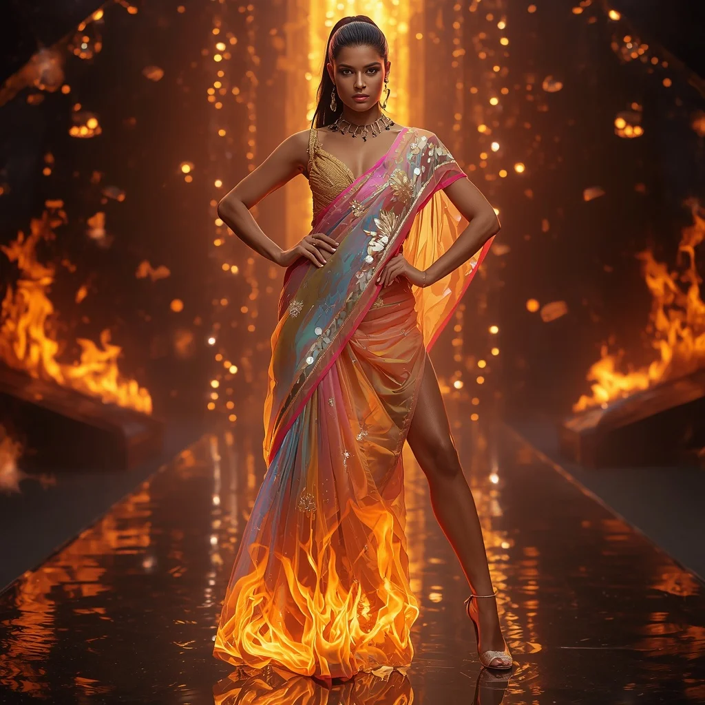 Quantum Flame Saree with Controlled Energy Fire Fabric | Ai Prompt For Instagram