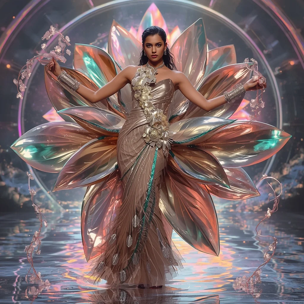 Quantum Lotus Alloy Saree with Reactive Bloom Core Field | Instagram Aesthetic Ai Prompt