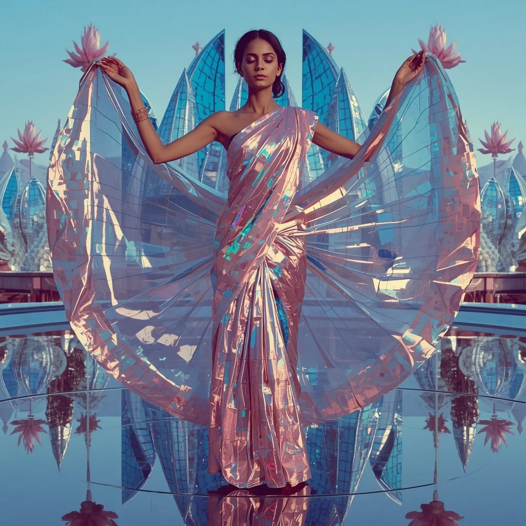 Quantum Lotus Mirror Saree with Reality Reflection Temple | Attitude Ai Prompt