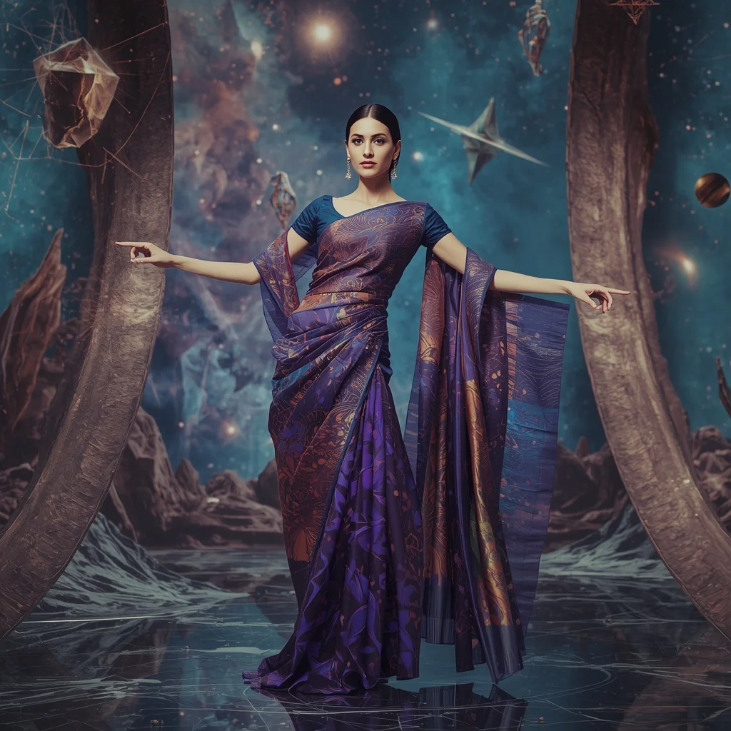 Reality Silk Fragment Infinity Saree with Dimensional Universe Portal | Cute Ai Prompt