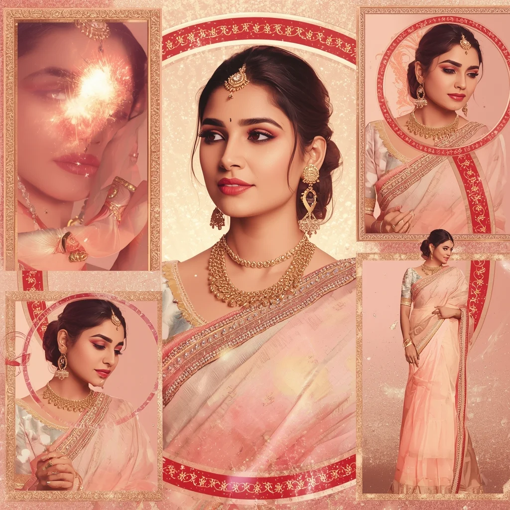 Regal Ruby Orbit Pastel Saree Indian Woman Premium Collage | Prompt For Gemini Ai Girl Style Trending Indian