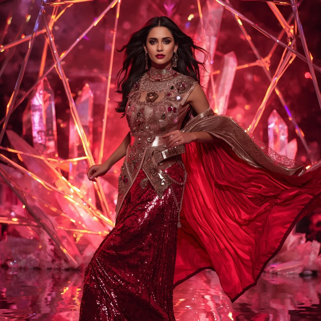 Rose Gold Inferno Saree with Floating Crystal Geometry | Saree Prompt For Gemini Ai