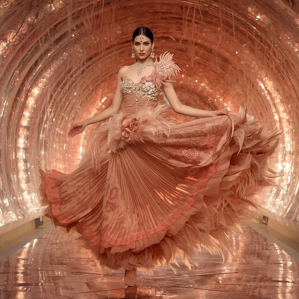 Rose Phoenix Aurora Saree with Crystal Feather Galaxy Sanctuary | New Instagram Trend Prompt For Girl Love