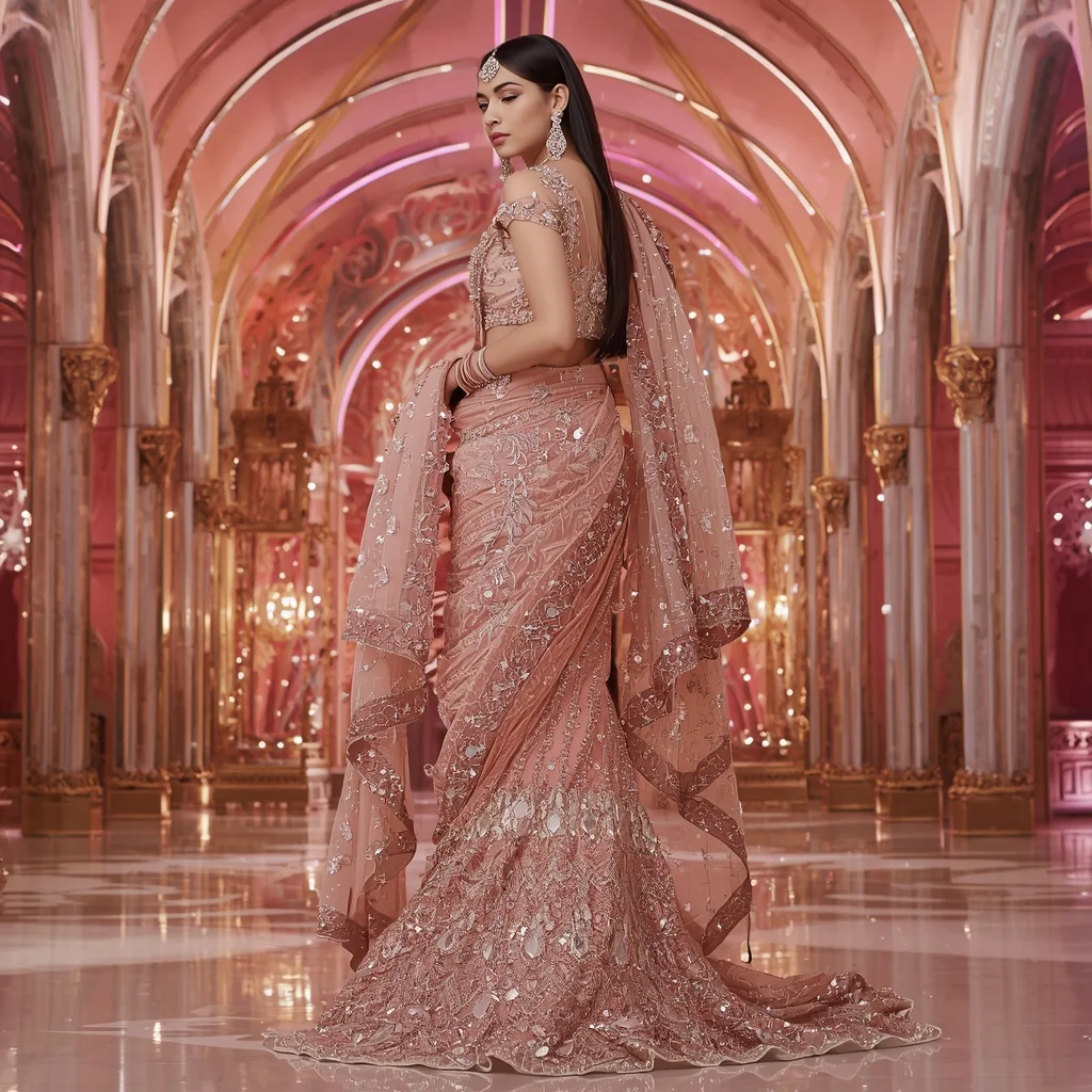 Rose Quartz Royal Noor Saree with Prism Velvet Dynasty Cathedral | Selfie Prompt