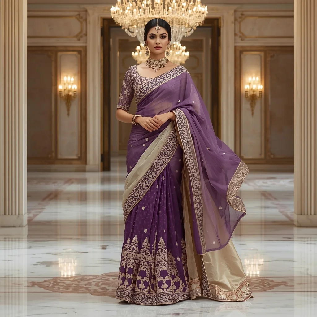 Royal Amethyst Queen Saree with Grand Crystal Ballroom | Selfie Prompt