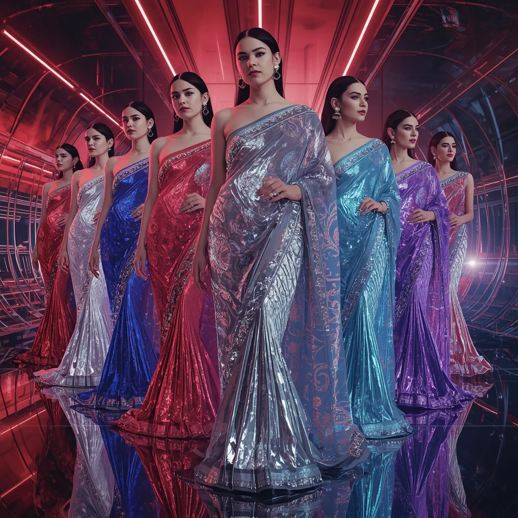 Royal Chrome Celestial Supreme Saree with Multi Motion Frames and Laser Infinity Eternal Omniverse | Profile Picture Ai Prompt