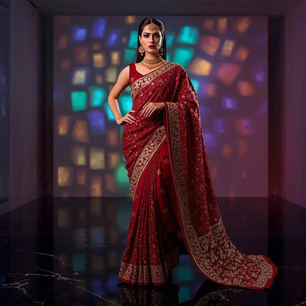 Royal Crimson Heavy Zardosi and Mirror-Mosaic Festive Masterpiece | Prompt For Traditional Look For Girl ChatGPT