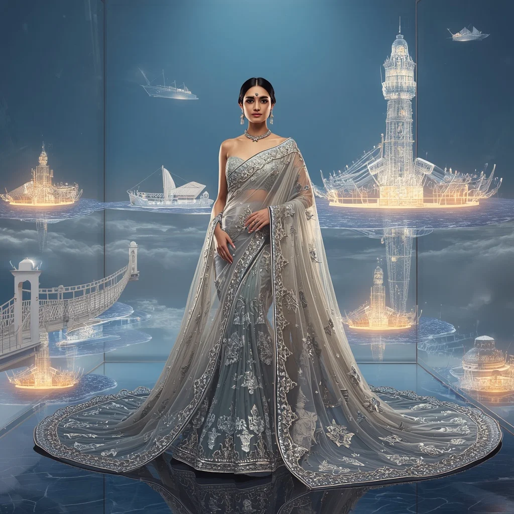 Royal Crystal Harbor Saree with Floating Lighthouse Empire | Instagram Aesthetic Ai Prompt
