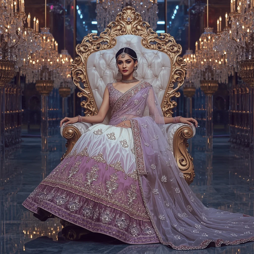 Royal Velvet Opal Throne Saree with Crystal Maharani Kingdom | Realistic Ai Prompt