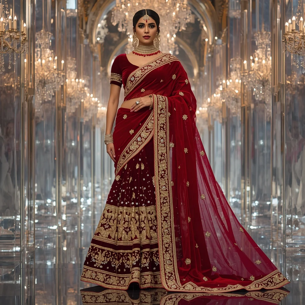 Royal Velvet Ruby Observatory Saree with Crystal Maharani Empire | Prompt For Girls Trending