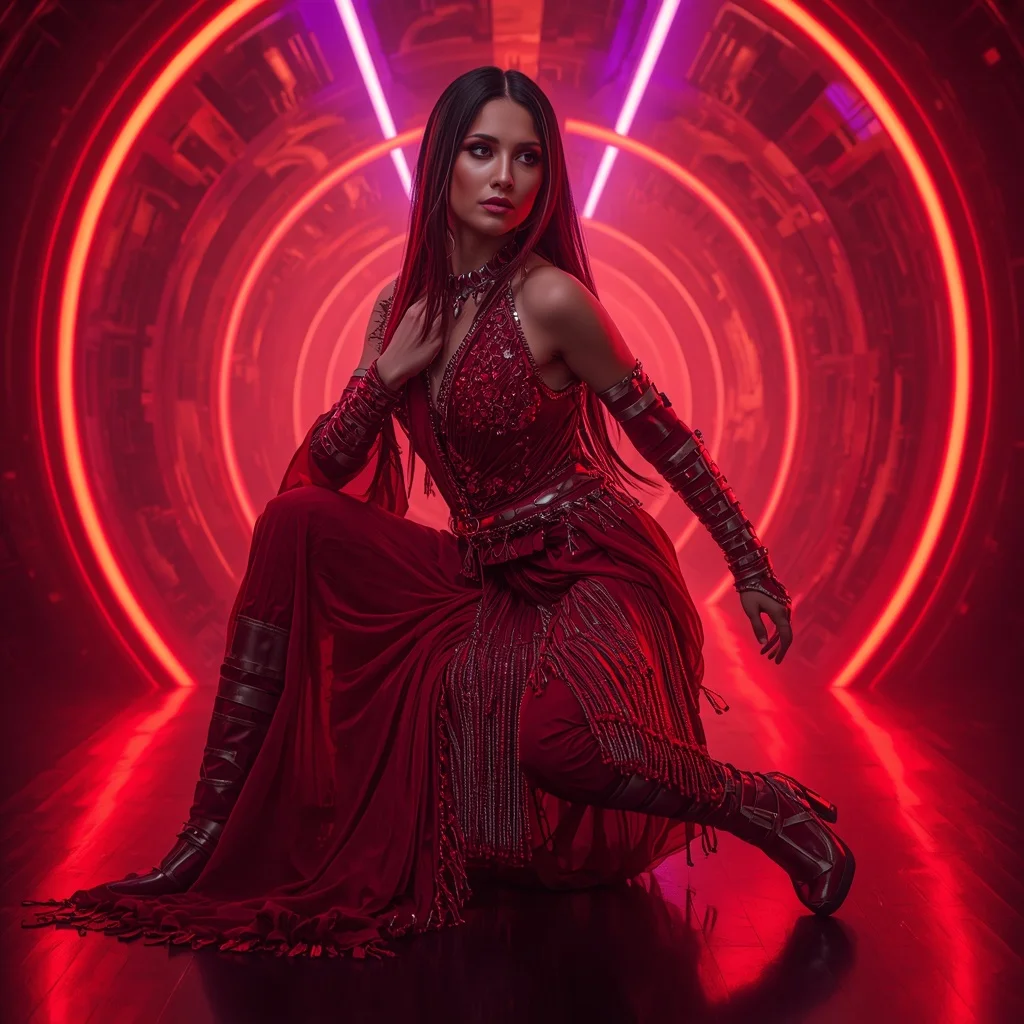 Ruby Eclipse Singularity Apex Infinity Armor Saree with Neon Ribbon Quantum Tunnel Vault Core Collapse Nexus Field | New Instagram Trend Prompt For Girl And Boy Aesthetic