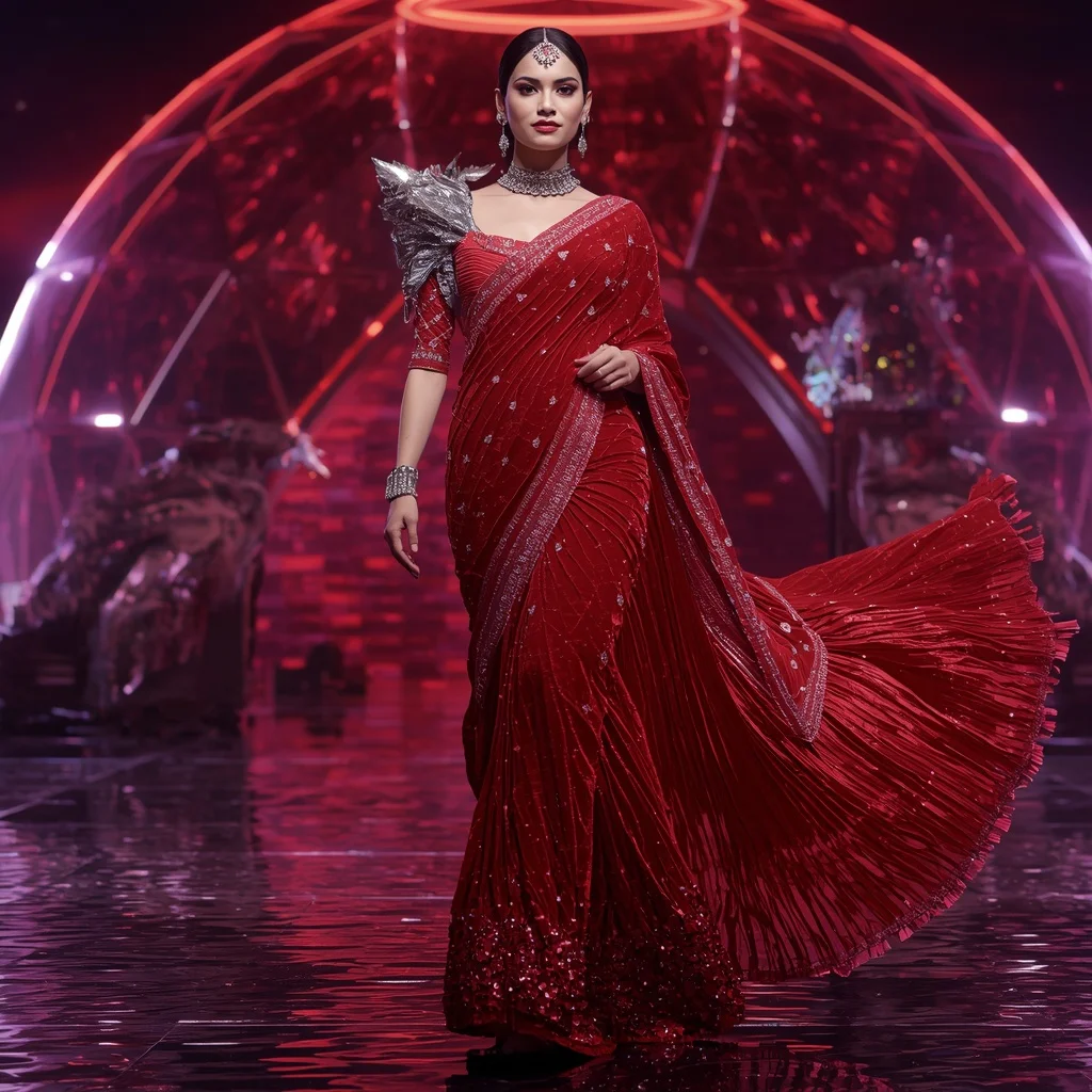 Ruby Velvet Galaxy Saree with Infinity Dome Kingdom | Prompt For Gemini
