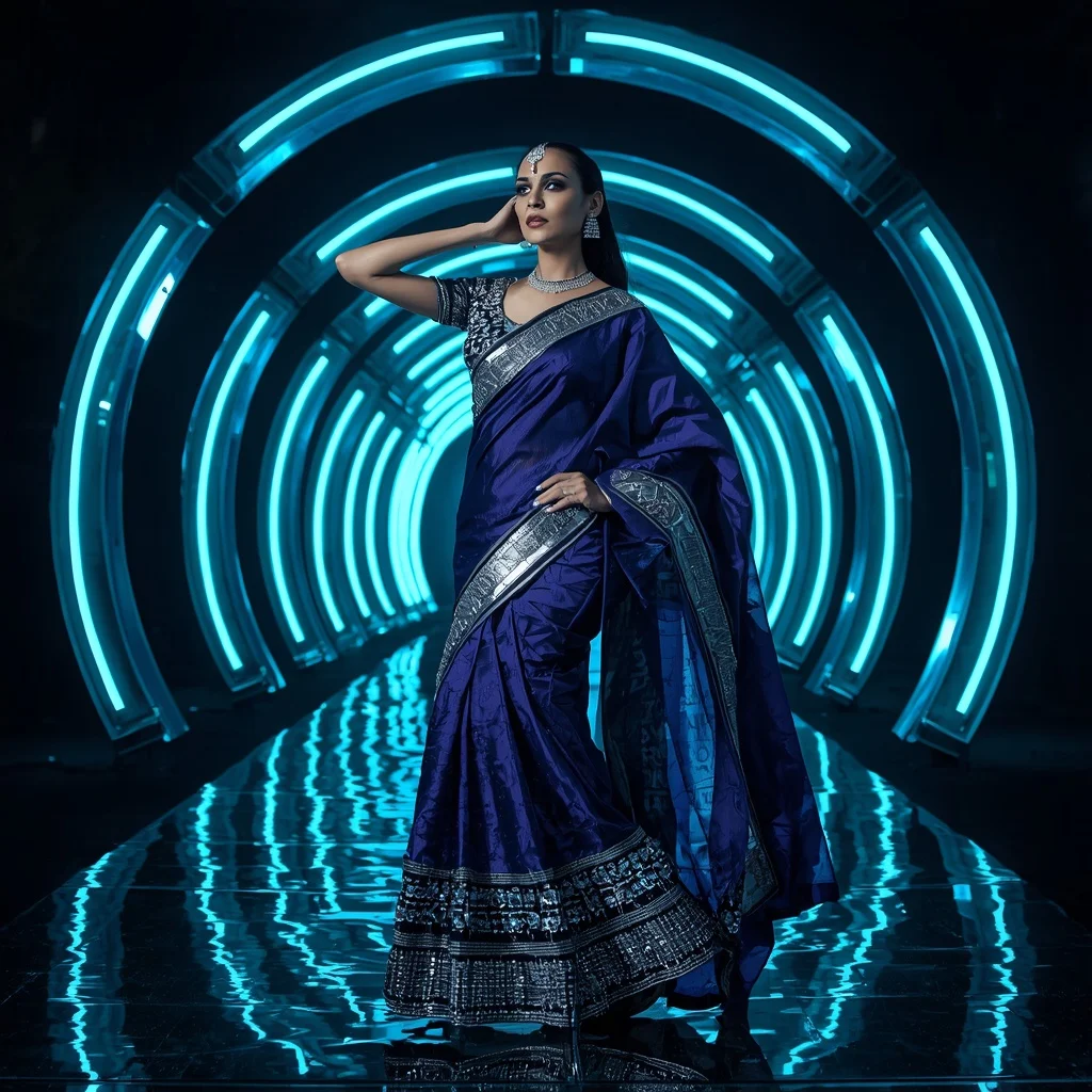 Sapphire Crystal Eclipse Saree with Floating Arc Reflection Orbit Infinity Pavilion | Ai Prompt Generator Free