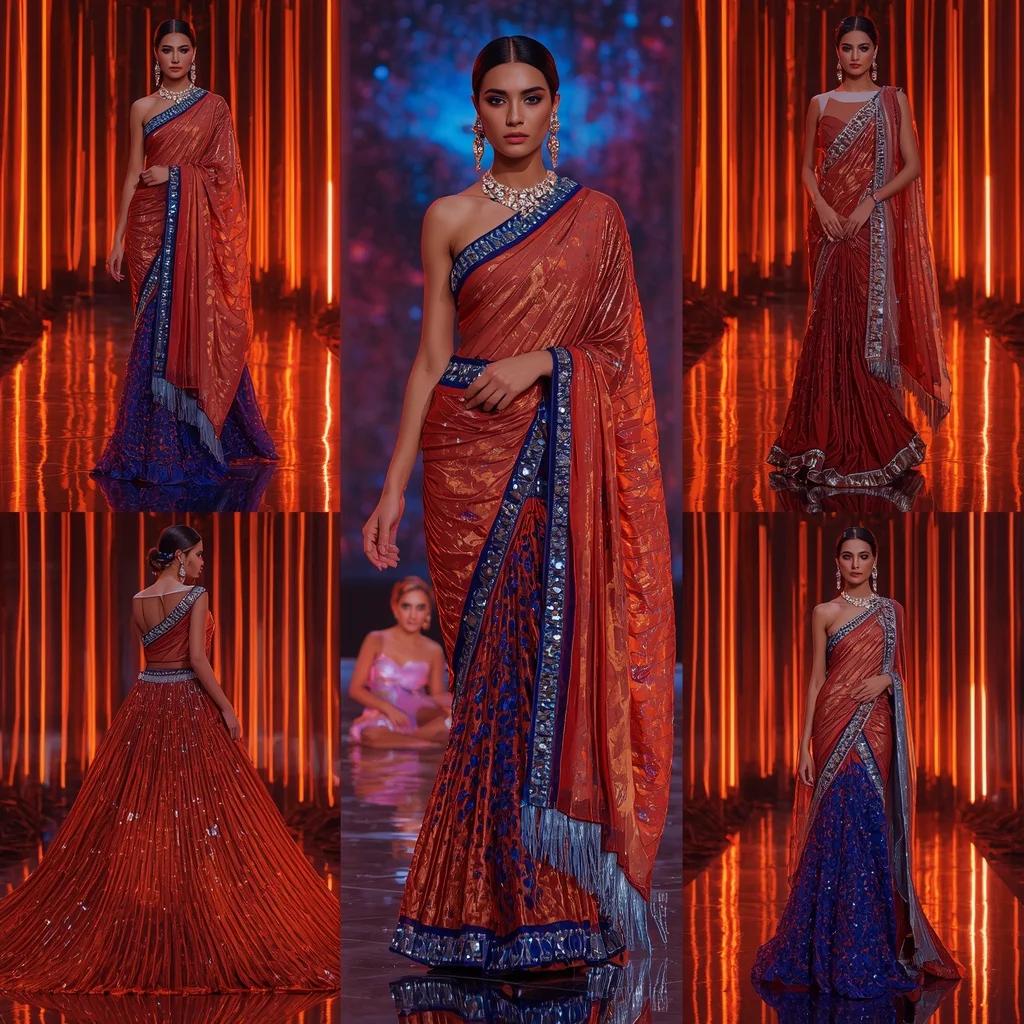 Sapphire Flame Queen Saree with Neon Lava Galaxy Sanctuary | Lighting Ai Prompt