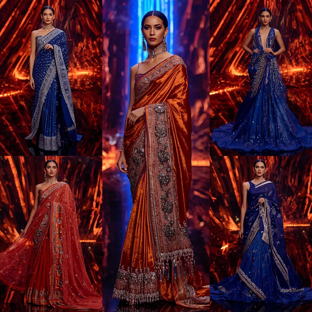 Sapphire Flame Queen Saree with Neon Lava Infinity Citadel | Trending Prompt Girls ChatGPT