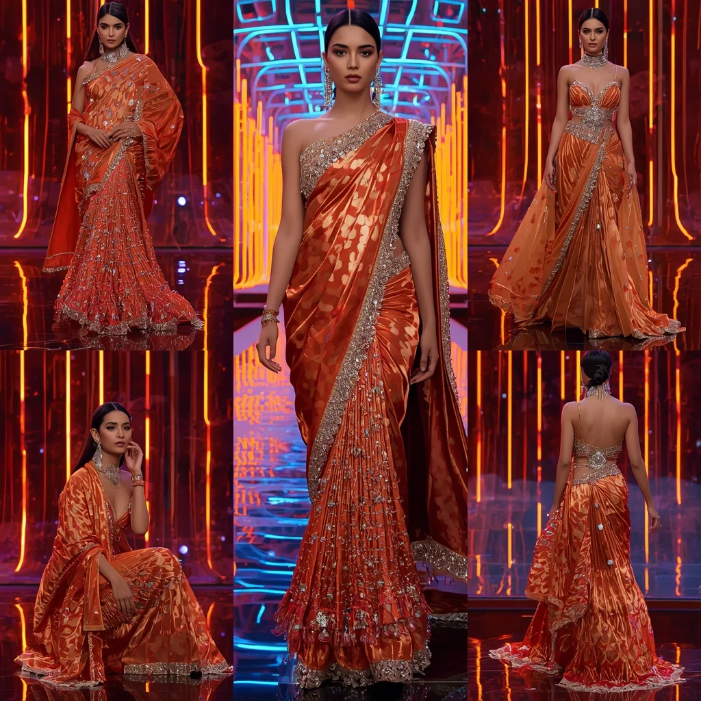 Sapphire Flame Queen Saree with Neon Lava Infinity Sanctuary | Anime Ai Prompt