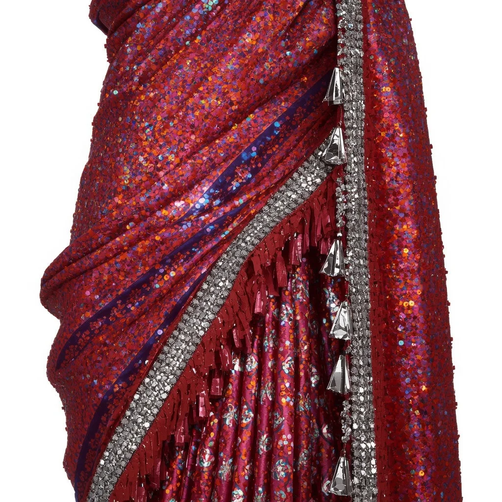 Sapphire Flame Queen Saree with Neon Lava Infinity Temple | Flux Ai Prompt