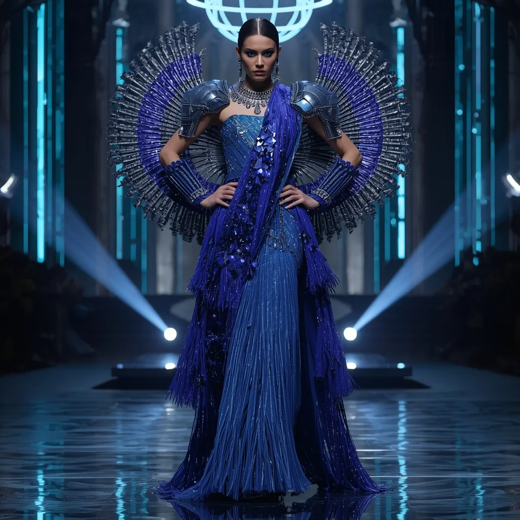 Sapphire Nebula Titan Quantum Armor Saree with Floating Laser Hypergrid Cathedral Nexus Sphere System | Beautiful Woman Ai Prompt