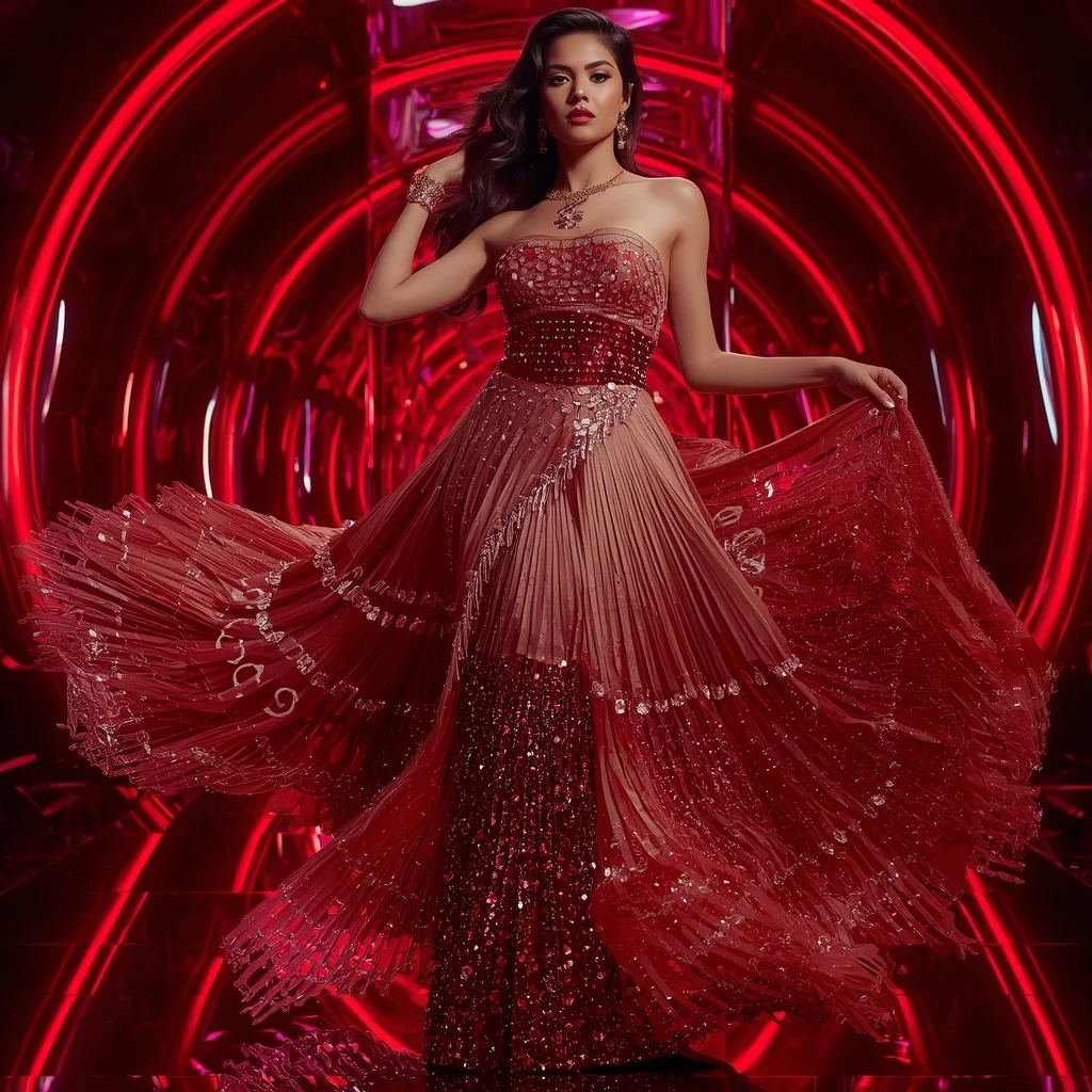 Scarlet Diamond Mirage Saree with Floating RGB Nexus | Prompt Seen Girl Photo Editing Chatgpt Aesthetic