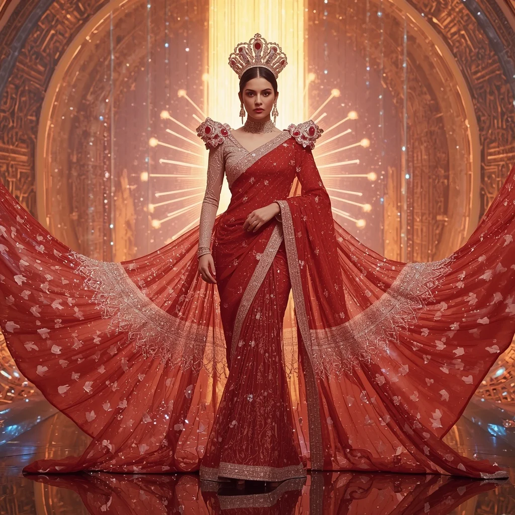 Scarlet Diamond Opal Saree with Solar Infinity Crown Sovereign Prism Empire | Motivation Ai Prompt