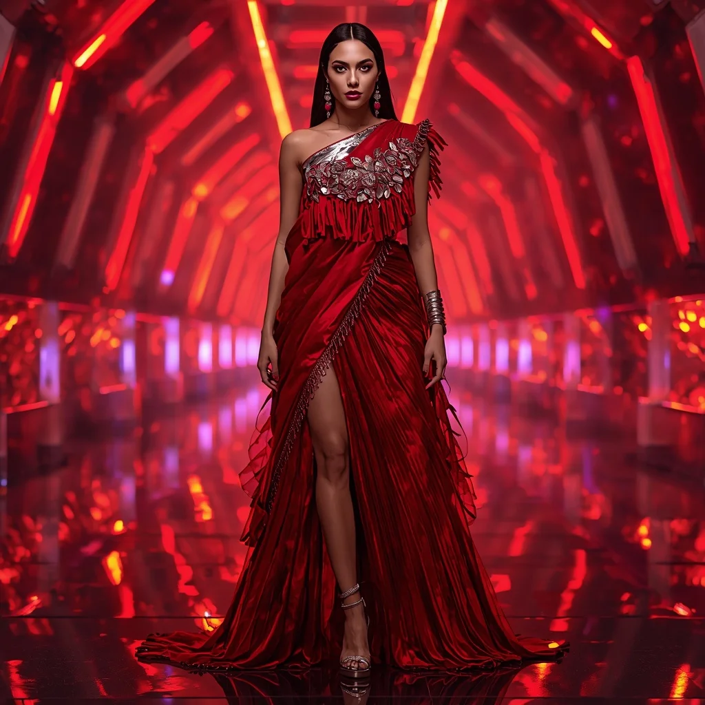 Scarlet Nova Abyss Infinity Armor Saree with Quantum Rift Engine Tunnel Core Collapse Field System Nexus | Image To Prompt