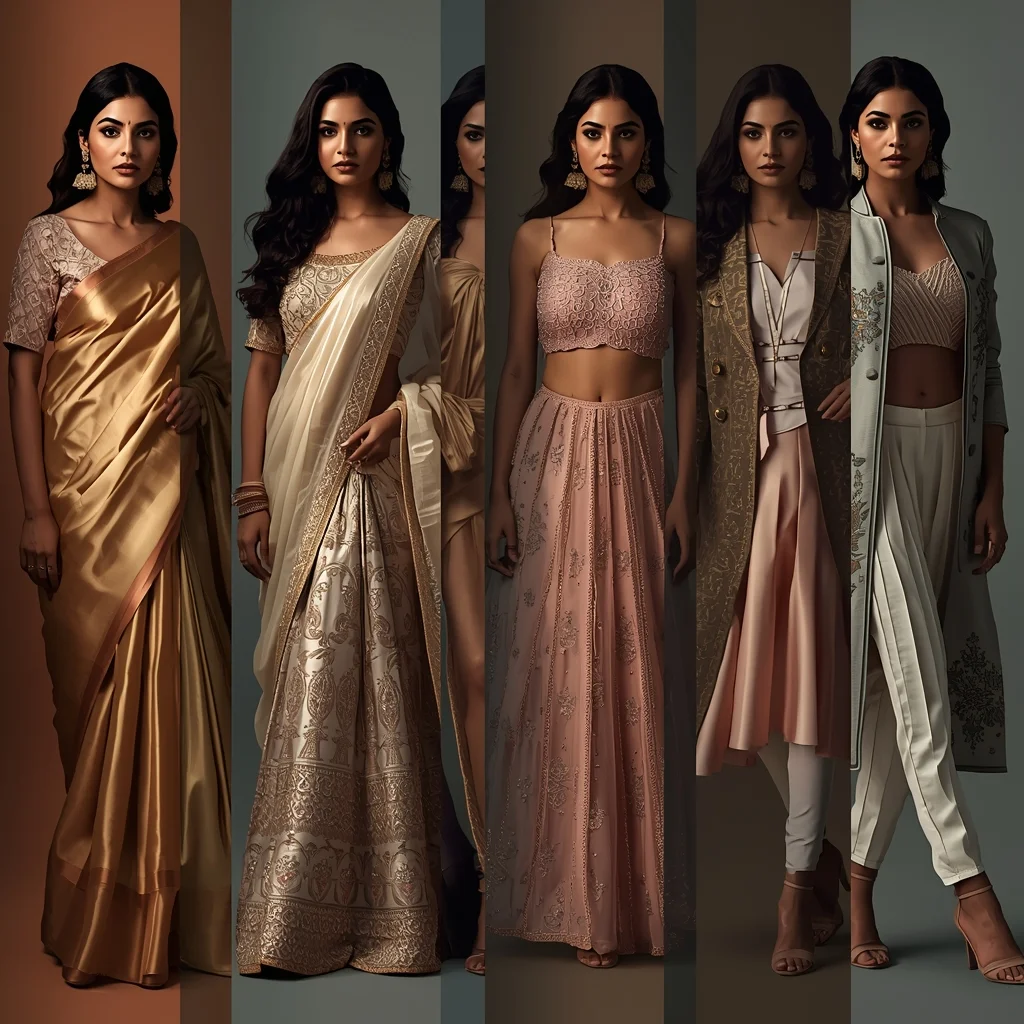 Shadow Contrast Indian Dress Collage Image Prompt Festive Style | Beautiful Saree Girl Ai Prompt