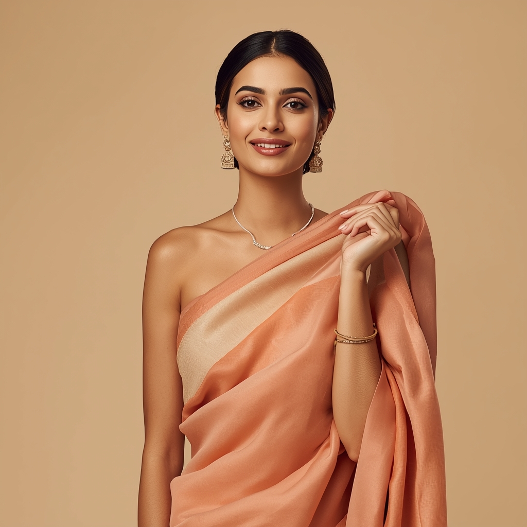 Soft Smile Saree Flow Lift Pose with Minimal Studio Look | Gemini Saree Prompt Photo