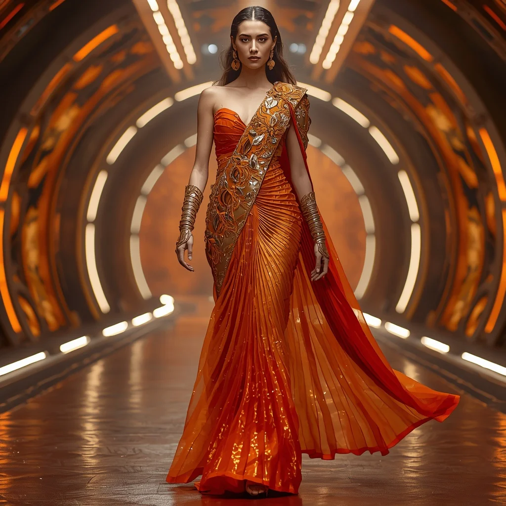 Solar Ember Inferno Apex Armor Saree with Curved Firestorm Quantum Infinity Dome Reactor Hall Nexus System | Creative Ai Prompt