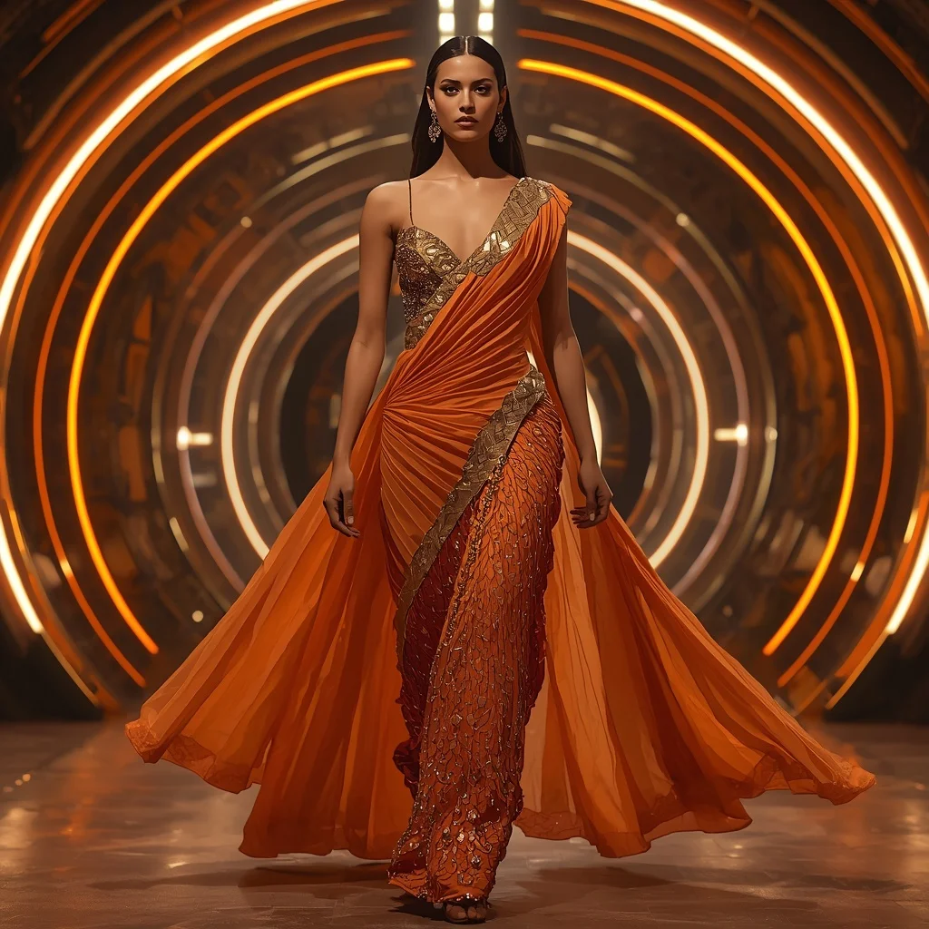 Solar Ember Inferno Zenith Apex Armor Saree with Curved Firestorm Quantum Dome Reactor Hall Nexus Core System Engine | Prompt Generator