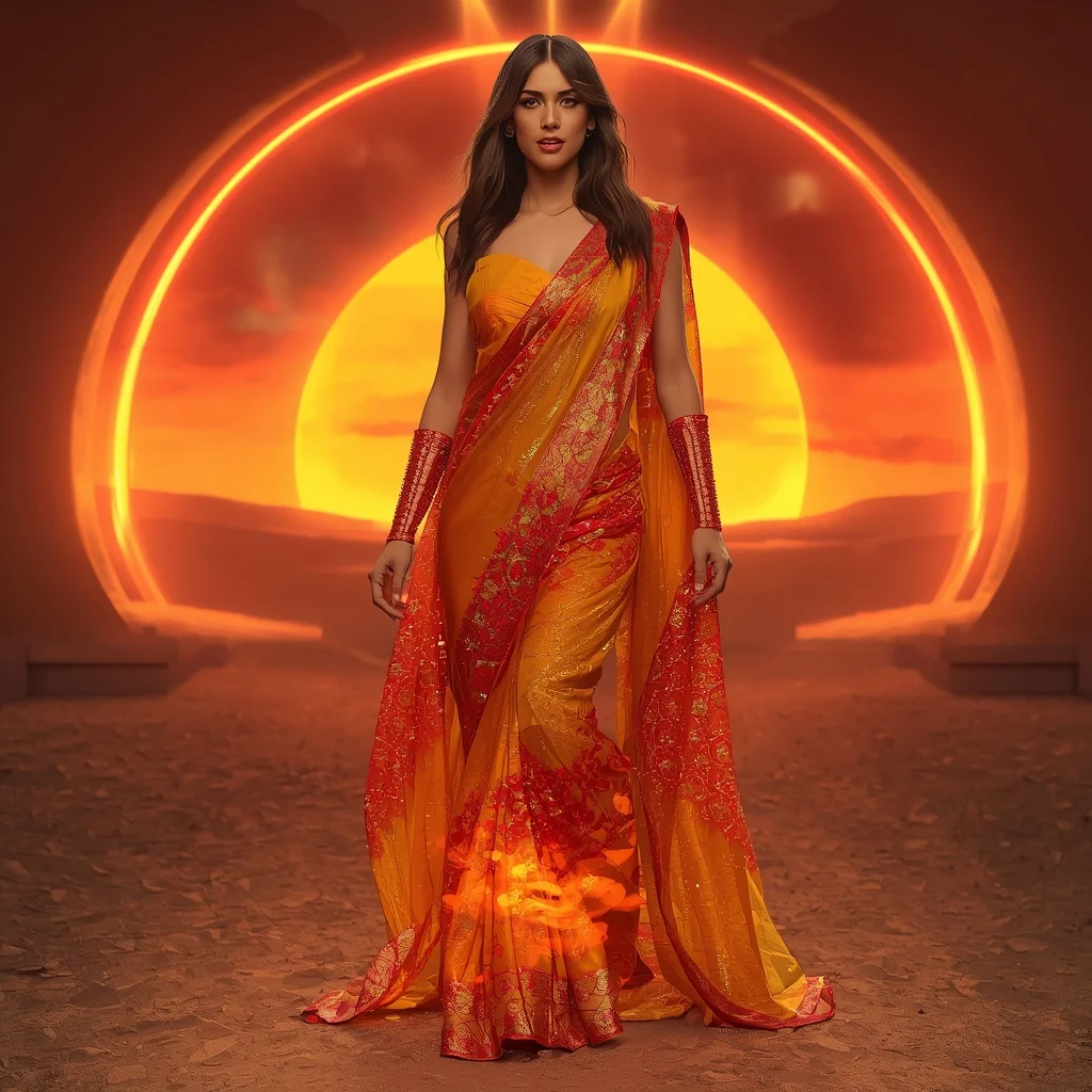 Solar Glass Flame Saree with Burning Light Horizon | Chatgpt Photo Editing Styles For Girl