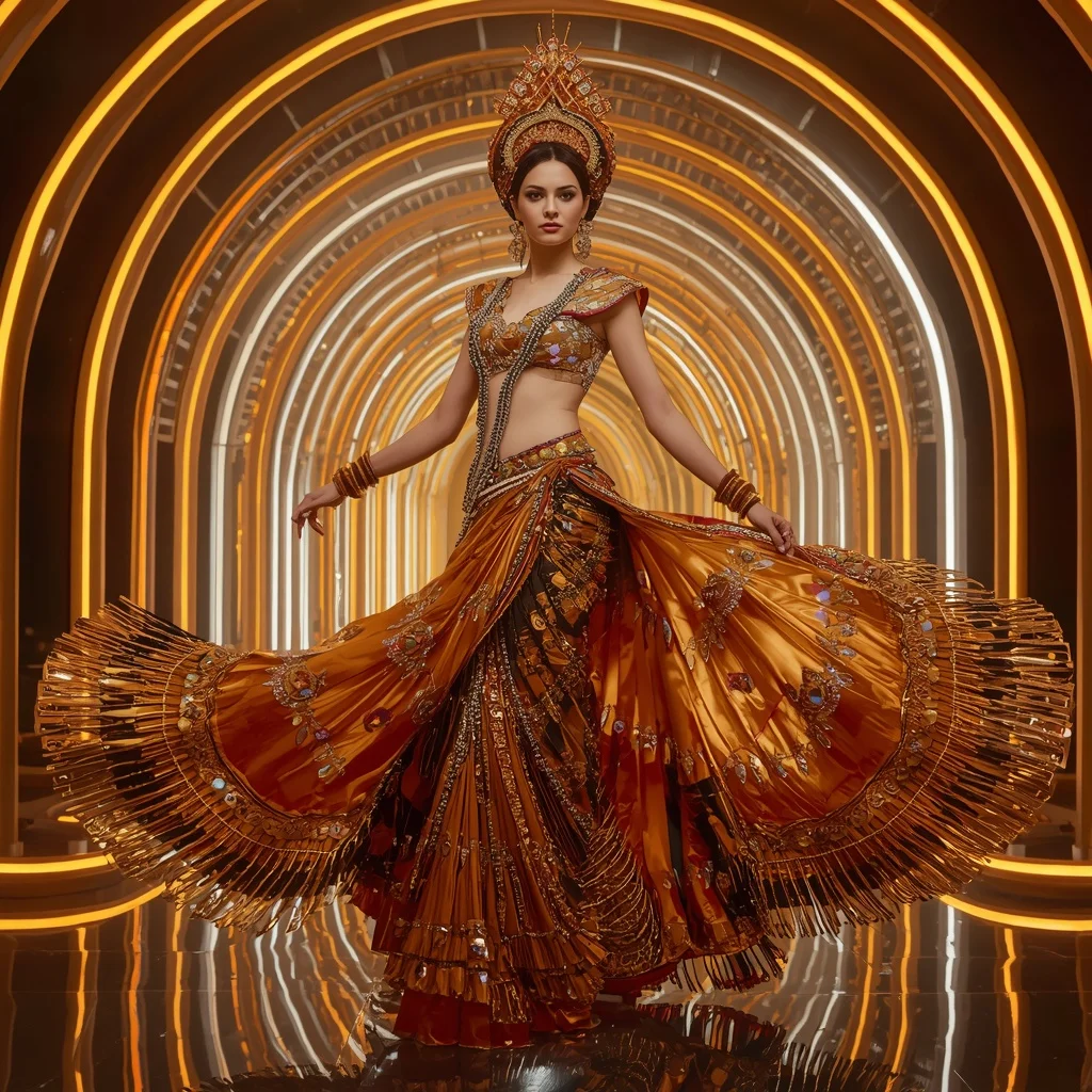 Solar Phoenix Royale Saree with Infinity Arc Neon Citadel | Travel Ai Prompt